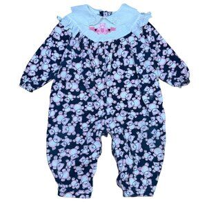 Vintage 90s Healthtex Baby Girl Teddy Bear Romper 24 Months – Pink & Navy One-Pi